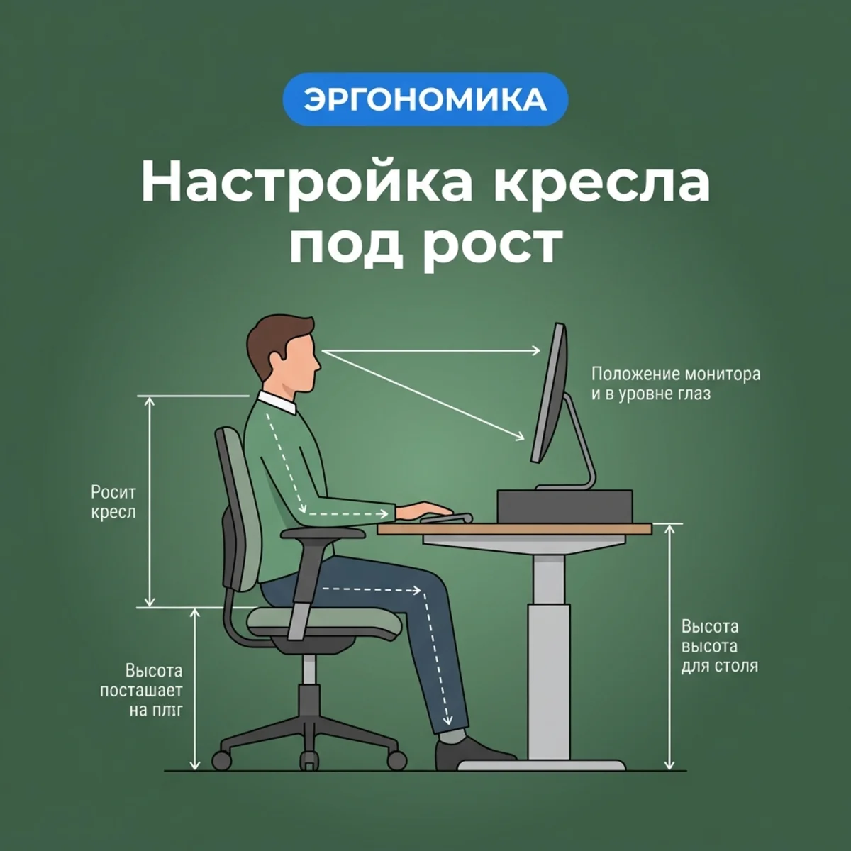 Как настроить кресло под свой рост: таблица высоты по росту от 155 до 200 см — КупиКресла.ру